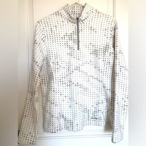 Eddie Bauer Women’s White and Gray Patterned Quarter-Zip Pullover
